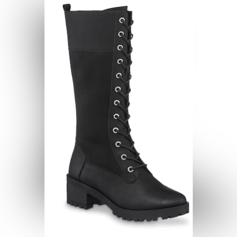 Black Lace-Up Knee High Boots - Women